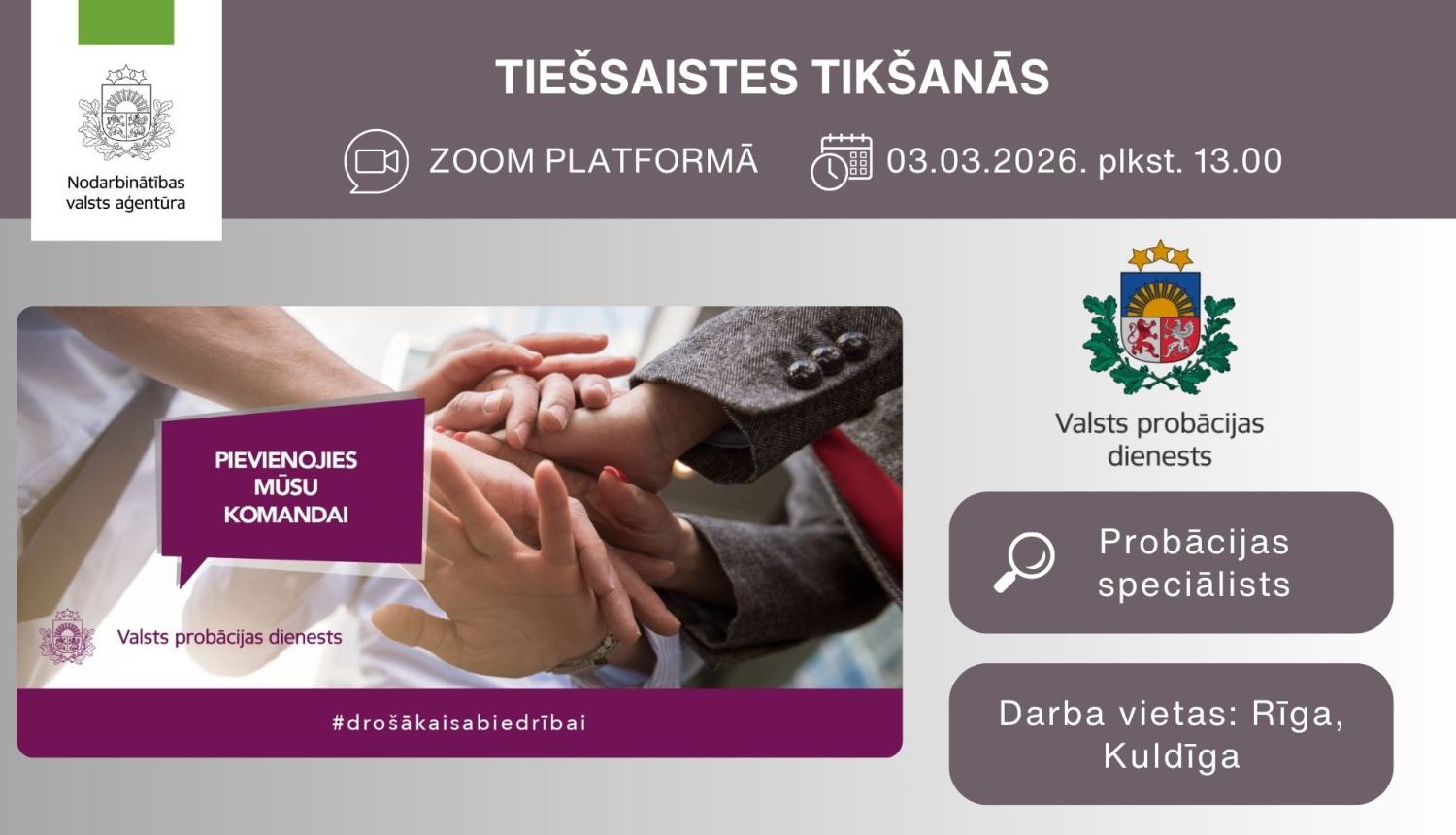 Informācija darba meklētājiem par tiešsaistes tikšanos ar Valsts probācijas dienestu  3. martā