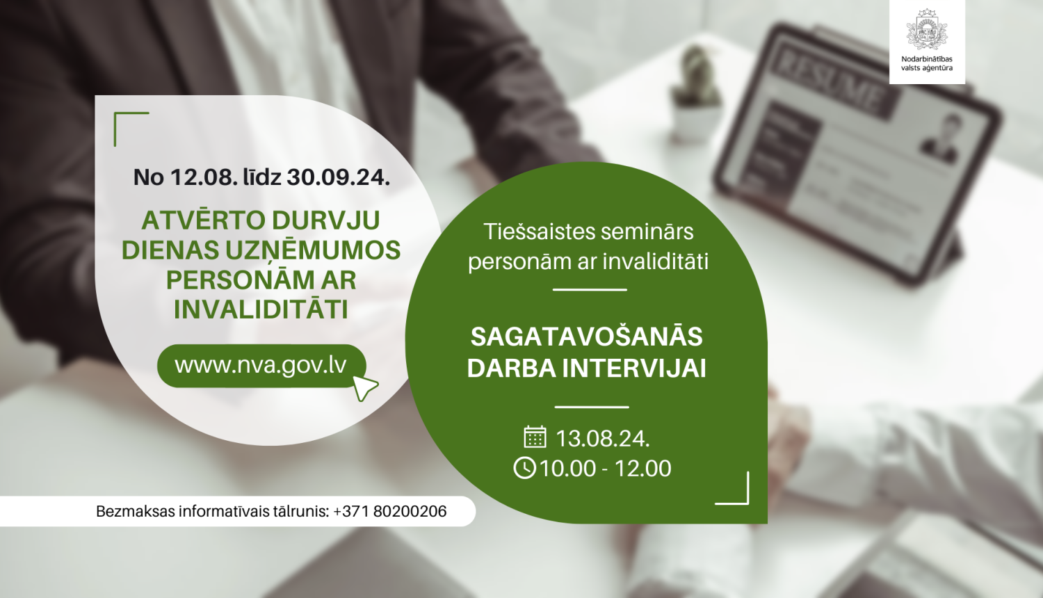 Tiešsaistes seminārs personām ar invaliditāti "Sagatavošanās darba intervijai" | 13.08.2024.
