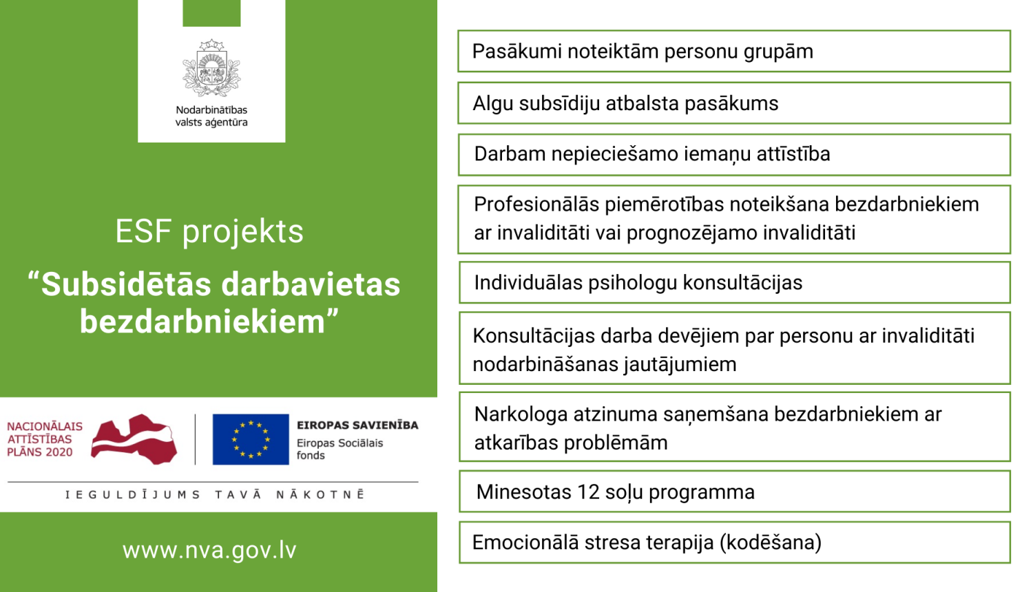 NVA logo, ESF logo, tekstuāls satirs