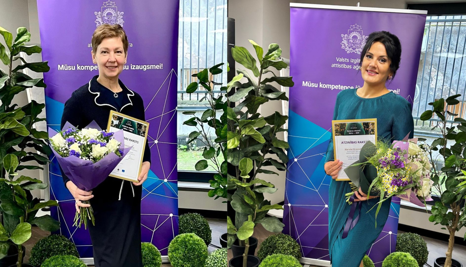 NVA karjeras konsultantēm Sandrai Dimitrovičai un Marutai Krasnobajai pasniegti Karjeras atbalsta balvas Atzinības raksti