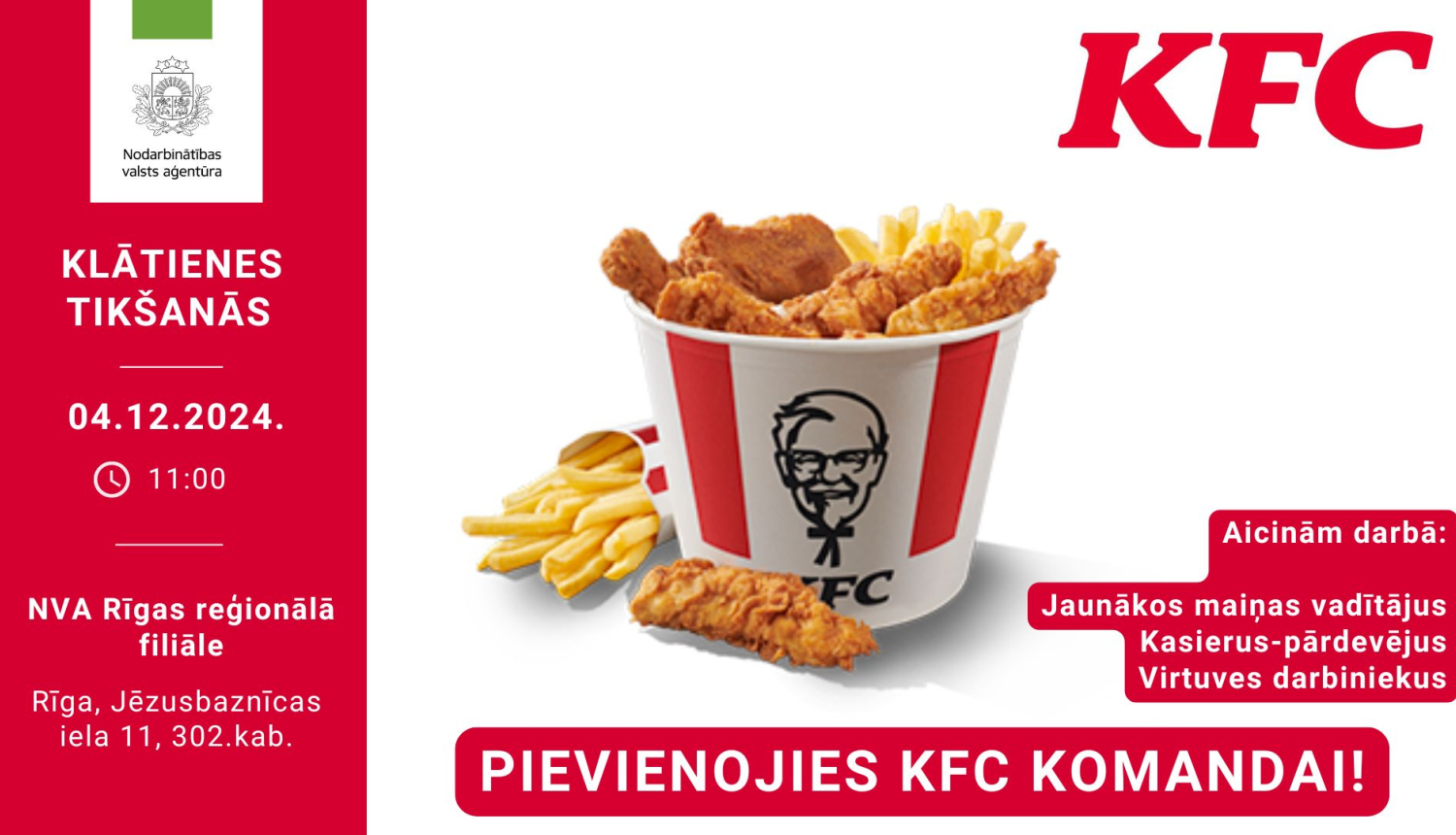 Klātienes tikšanās Rīgā par darba iespējām ar "KFC" restorānos