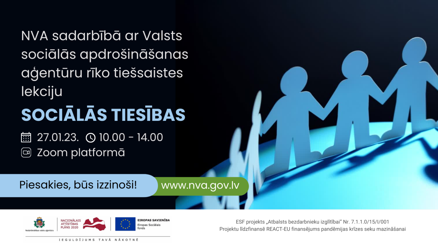 NVA un ESF logo, tekstuāls saturs, illūstrācija: papīra cilvēki