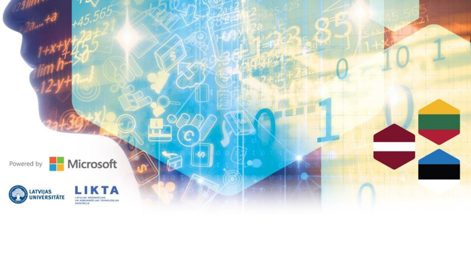 LIKTA logo, LU logo, Microsoft  logo, attēlā: mākslīgais intelekts