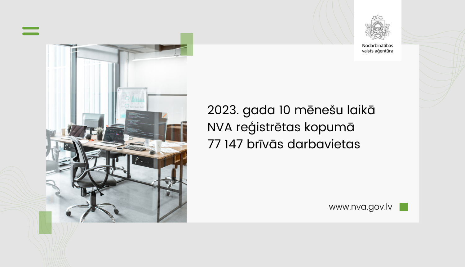 Vizualizācija: saturs, NVA logo un foto - brīvās darba vietas