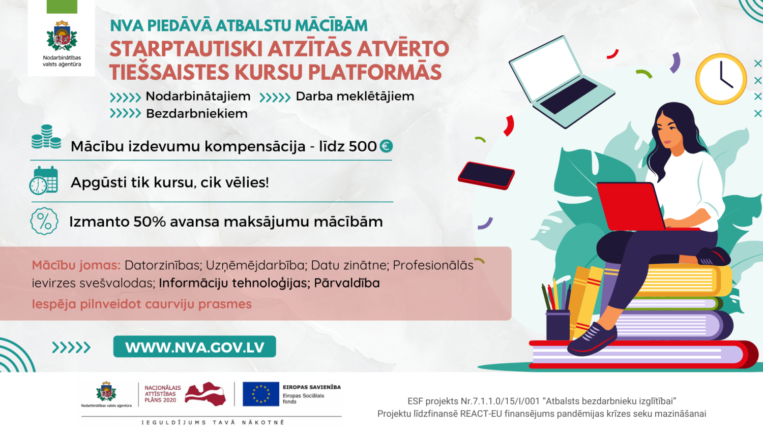 Atbalsts mācībām starptautiski atzītās atvērto tiešsaistes kursu platformās