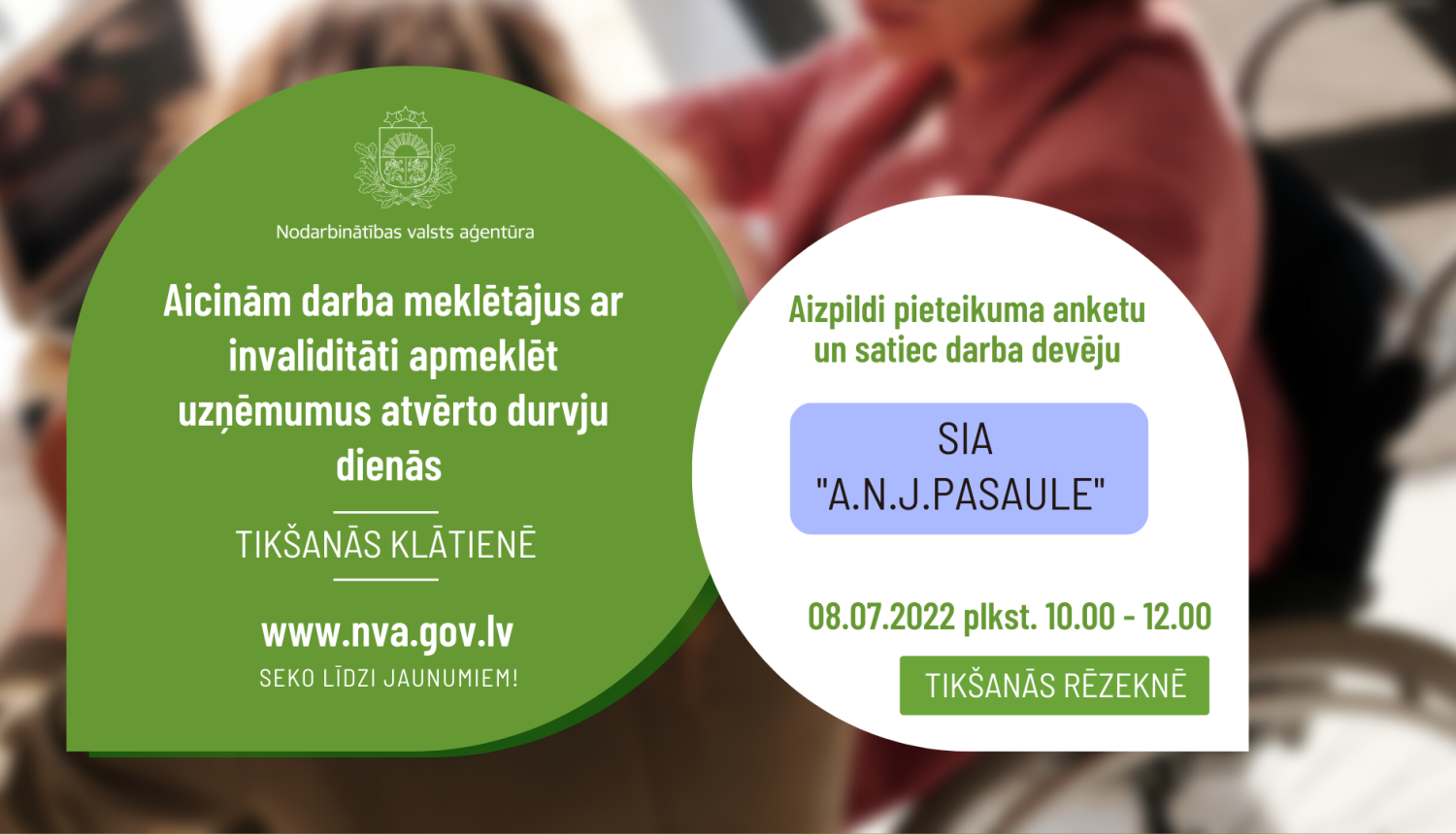 Vizualizācija, NVA logo, SIA "A.N.J.Pasaule" logo un tektstuāls saturs