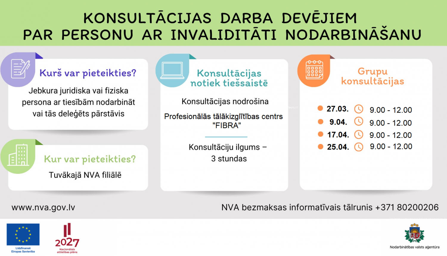 Attēlā redzams darba devēju grupu konsultāciju grafiks par darba vietas pielāgošanas pakalpojumu