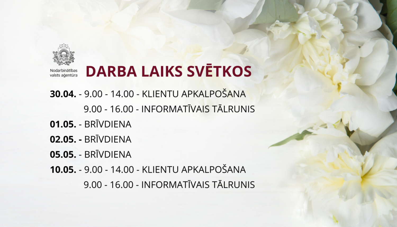 NVA darba laiks svētkos