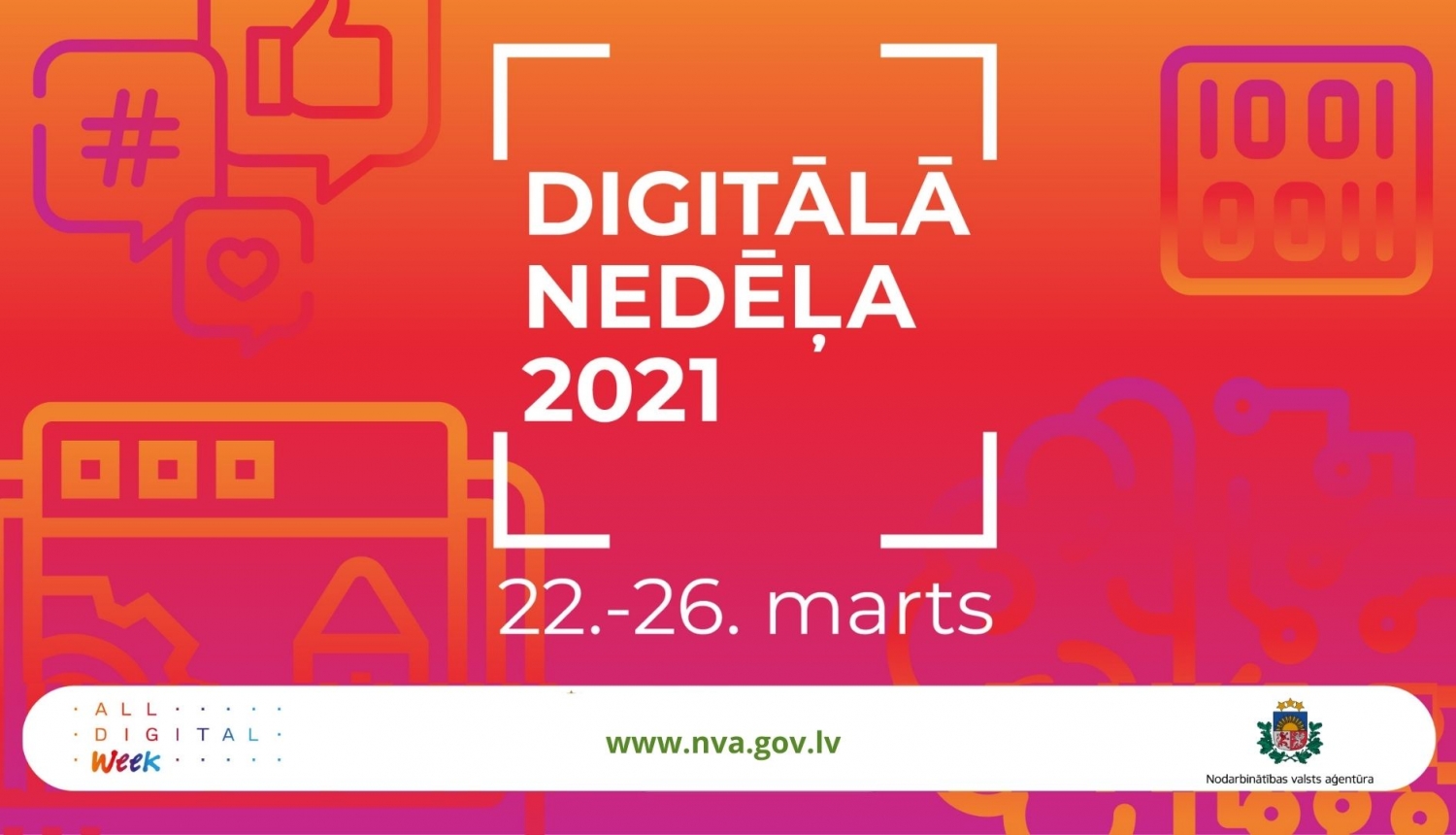 NVA logo, teksts, Eiropas Digitālā nedēļa 2021 logo